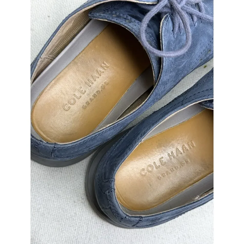 Cole Haan OG Wingtip Oxford Shoes Blue Nubuck Size 7.5 M Hybrid Brogue